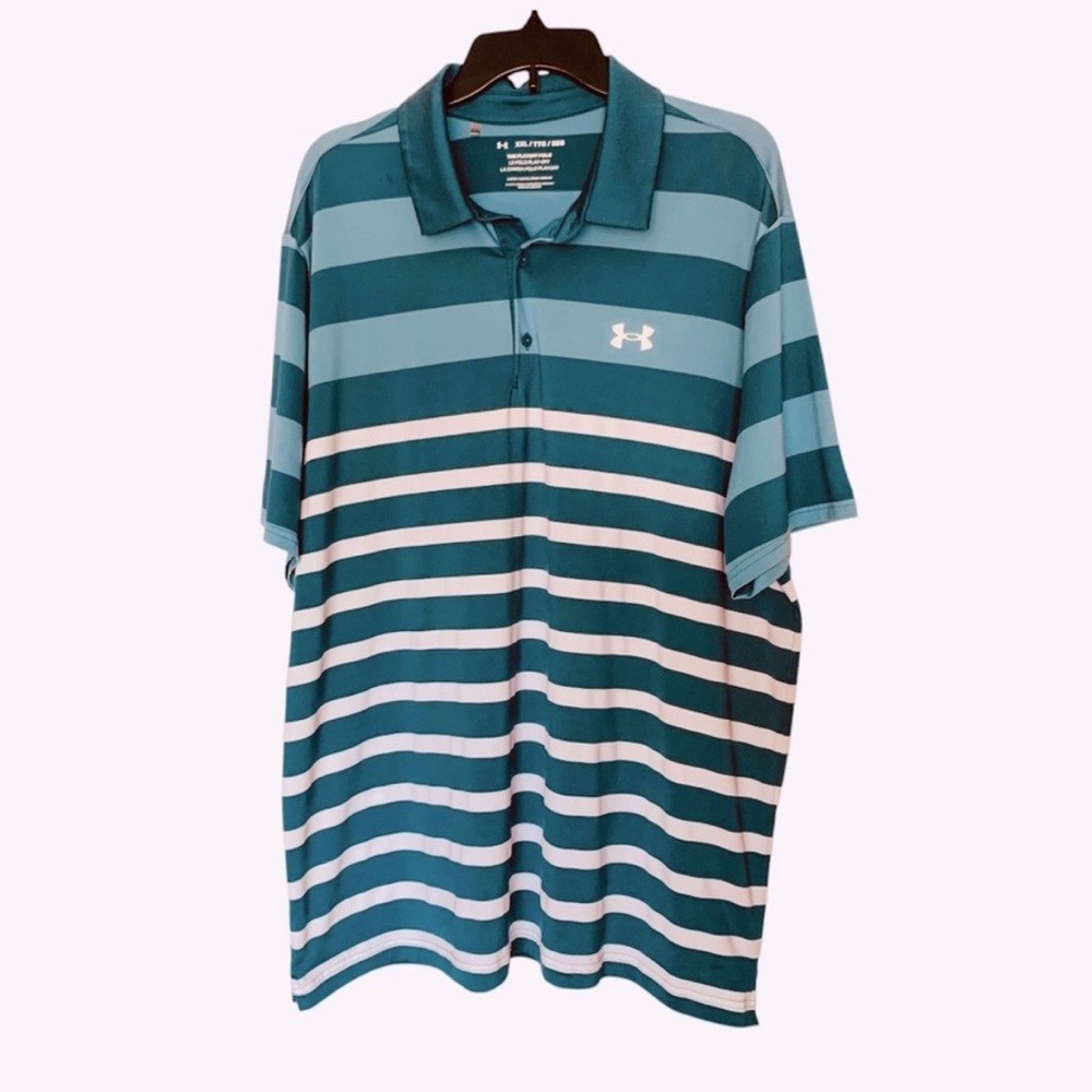 Under Armour Blue and White Striped Polo Shirt